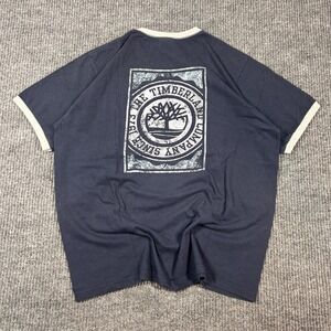 Vintage Timberland Shirt Men's Size L Graphic Print‎ Short Sleeve Crew Neck Navy
